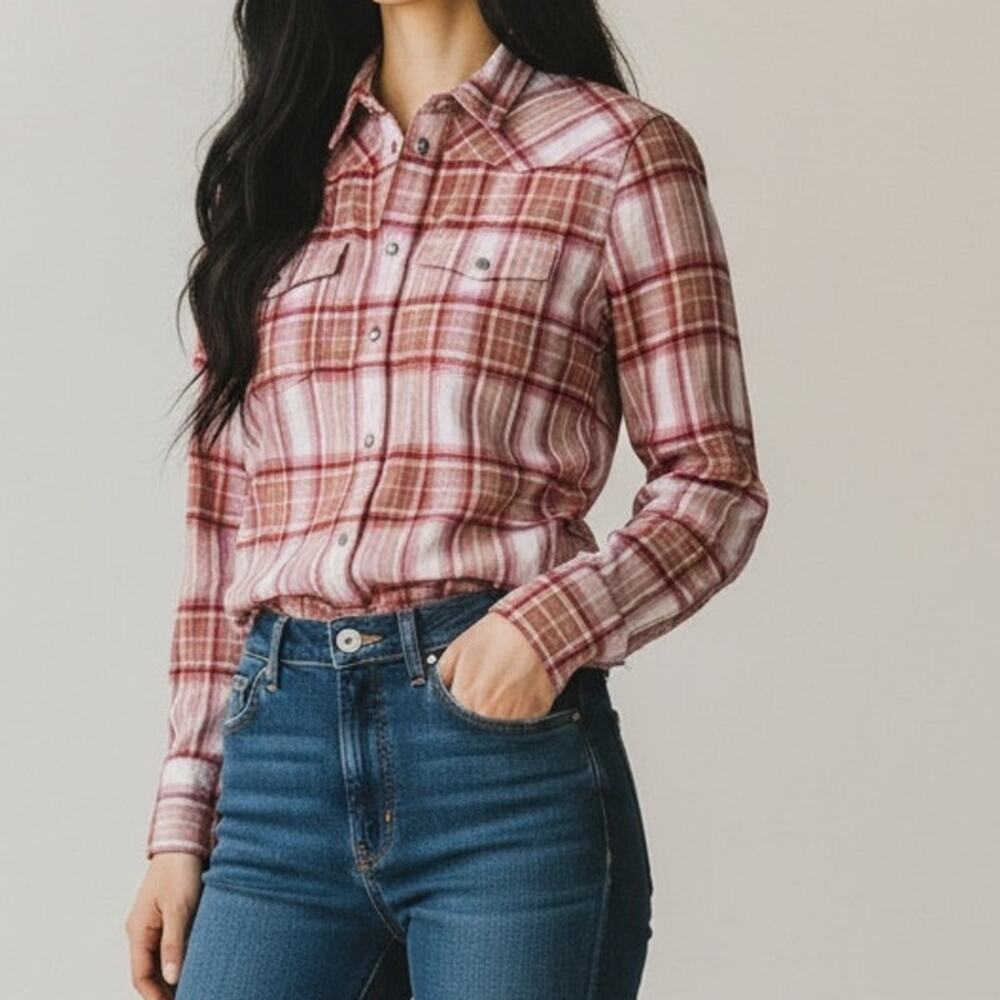NWT J. Crew Plaid Slim Fit Long Sleeve Button Down Collard Flannel 2 Blush Pink